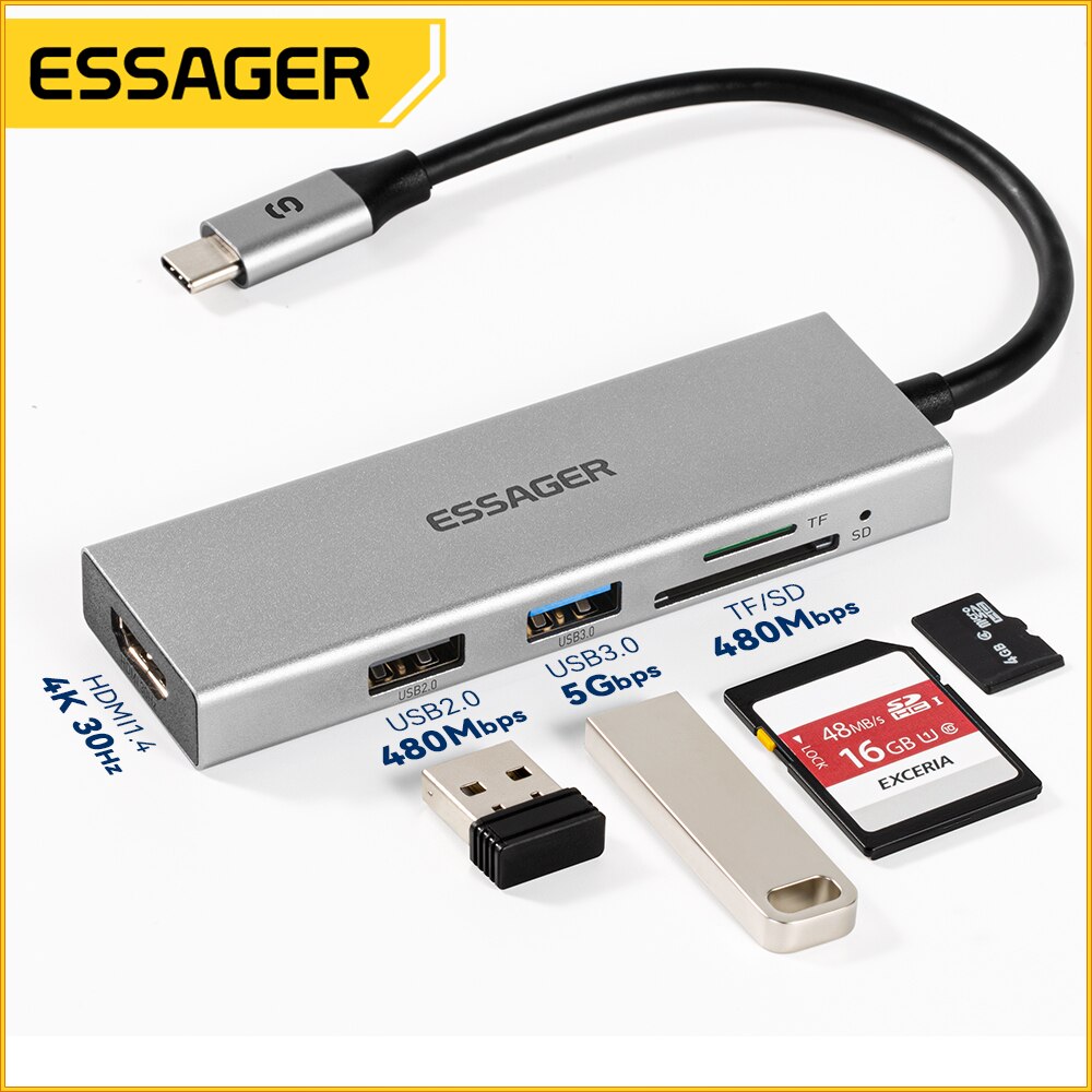 Essager 5 in 1 USB C HUB HDMI- - Usb Hub Type C ulasan dan harga